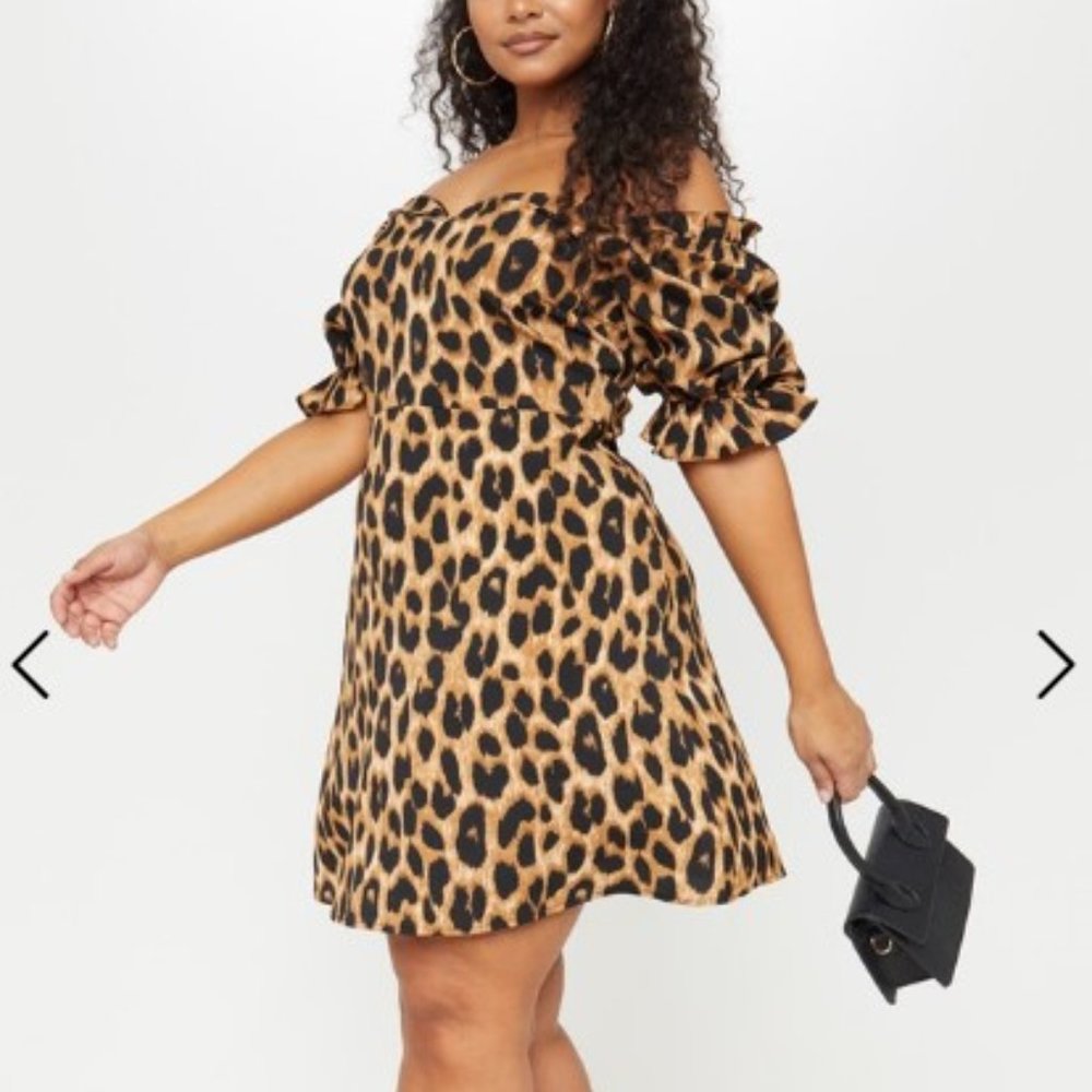 NWT Plus Tan Leopard Print Puff Sleeve Shift Dress size 24